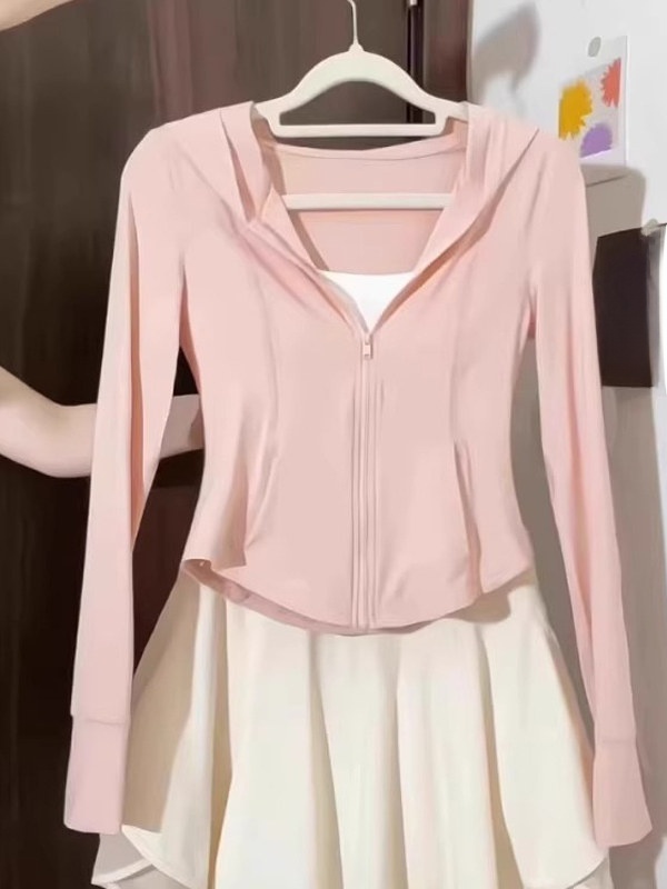 Summer Rays Clothing - เสื้อคลุมกันแดดแบบมีฮู้ดผ้าไอซ์ซิลค์ทรงเข้ารูปสำหรับผู้หญิง ฤดูร้อน บาง ระบายอากาศได้ดี ป้องกันรังสียูวี เอวสั้นรัดรูป