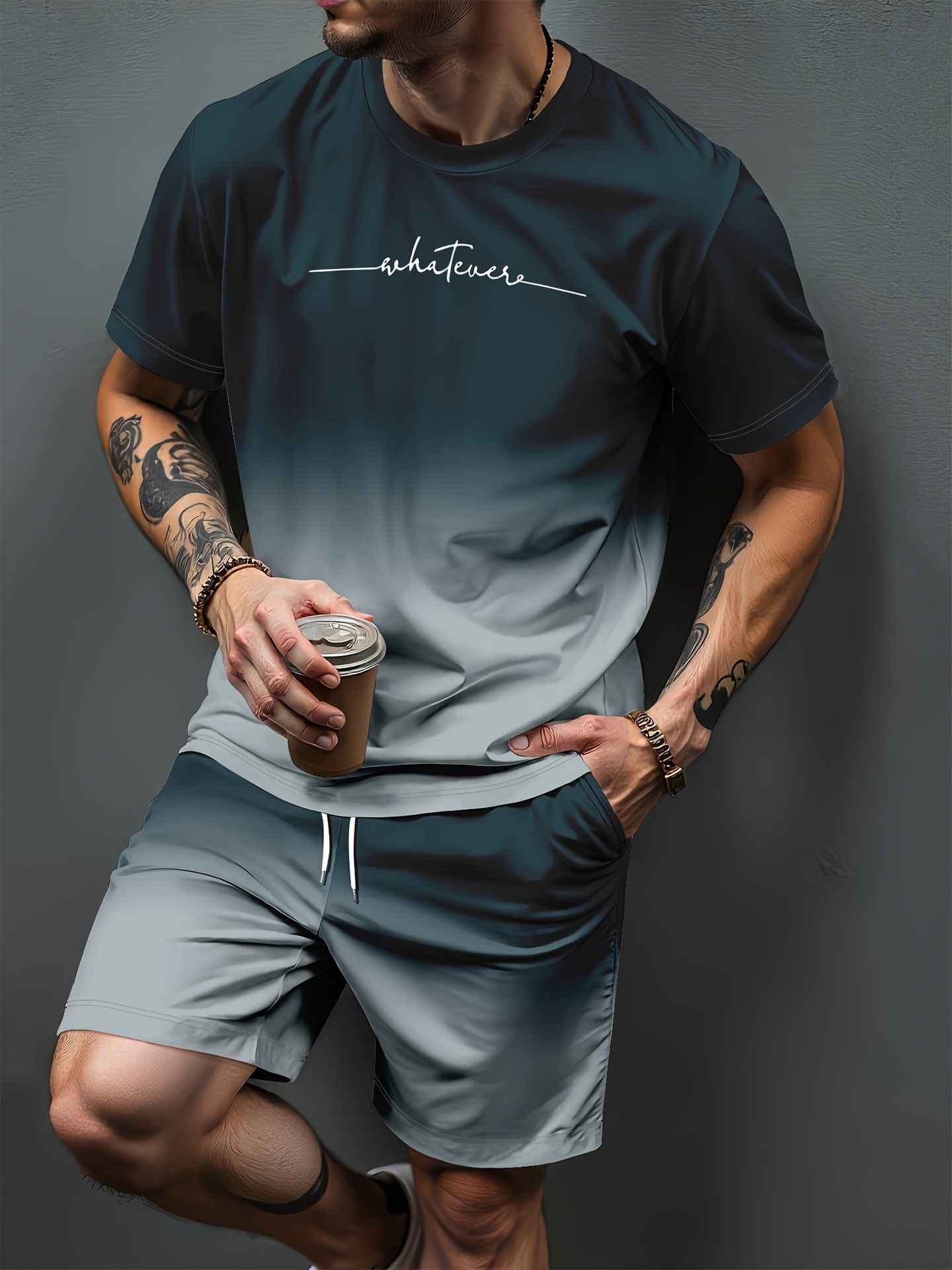 Summer Clothing For Petite Women - ชุดวอร์มพิมพ์ลายตัวอักษรไล่เฉดสี 3 มิติ สำหรับผู้ชายและผู้หญิง เสื้อยืดแขนสั้นลำลอง กางเกงขาสั้น