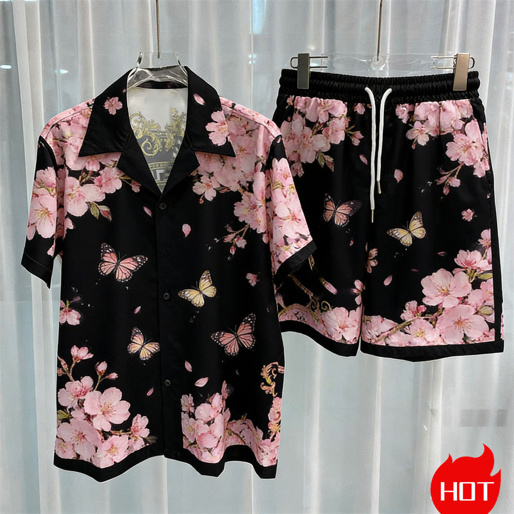 Summer Clothing Guys - ชุดเซ็ตแฟชั่นผู้ชายพิมพ์ลายดิจิทัล เสื้อแขนสั้นคุณภาพสูง กางเกงขาสั้นสองชิ้น ชุดเสื้อยืดสไตล์ Y2K สำหรับฤดูร้อน