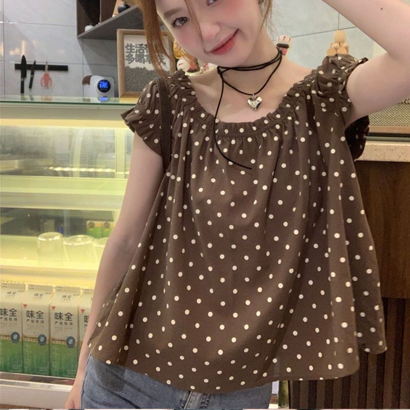Summer Youth Clothing - เกาหลีอารมณ์ Polka Dot เสื้อหลวมฤดูร้อนใหม่บางแขนสั้นพิมพ์เสื้อแฟชั่นเยาวชน Ops สบายๆหวานเสื้อผ้าผู้หญิง