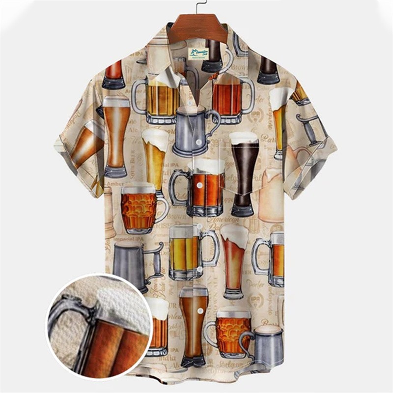 Summer Clothing Recommendations - เสื้อผ้าแขนสั้นทรงโอเวอร์ไซส์พิมพ์ลาย3D เบียร์ kemeja Pria Motif Bunga