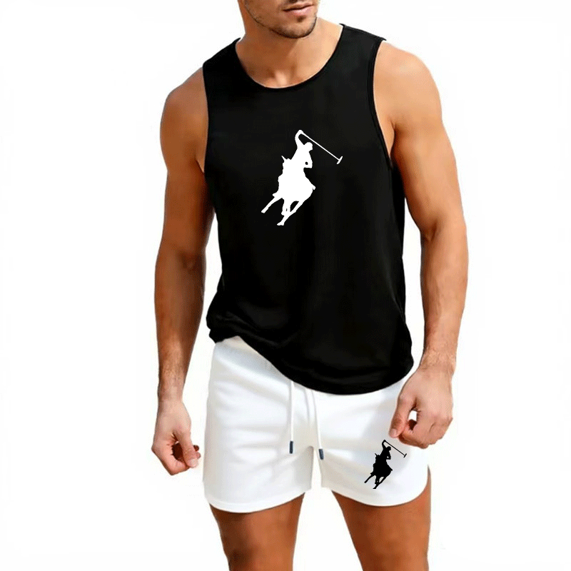 Summer Clothing Pieces - ชุดเสื้อกั๊กและกางเกงขาสั้นฤดูร้อนสำหรับผู้ชายสไตล์ยุโรป ชุด 2 ชิ้น ชุดออกกำลังกายกลางแจ้ง ชุดกีฬาแฟชั่นลำลอง