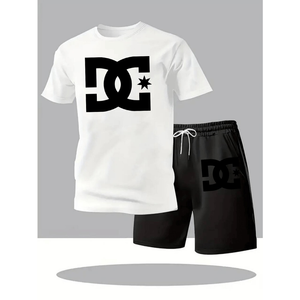 Summer Clothing Pieces - ชุดลำลองฤดูร้อนสำหรับผู้ชาย เสื้อยืดโอเวอร์ไซส์ระบายอากาศ กางเกงขาสั้น ชุดกีฬา 2 ชิ้น