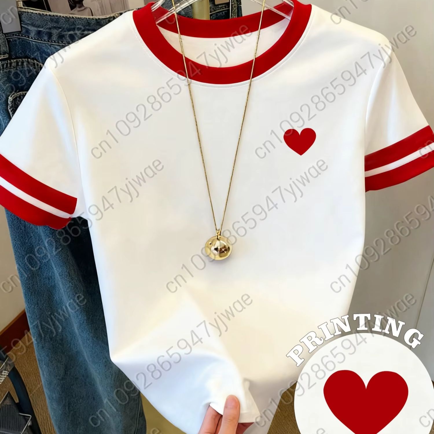 Summer Edition Clothing - เสื้อยืดแขนสั้นลายหัวใจสีแดงสำหรับวันวาเลนไทน์ คอกลม สำหรับผู้หญิง ออกกำลังกายกลางแจ้ง เสื้อผ้าผู้หญิงไซส์ใหญ่