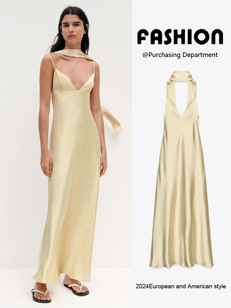 Summer Evenings Clothing - ฤดูร้อนแฟชั่นใหม่ผ้าไหมซาตินบาง ๆ ผ้าพันคอเอวสูงชุดราตรีบรรยากาศหรูหราเสื้อผ้าผู้หญิงผ้าคุณภาพสูง
