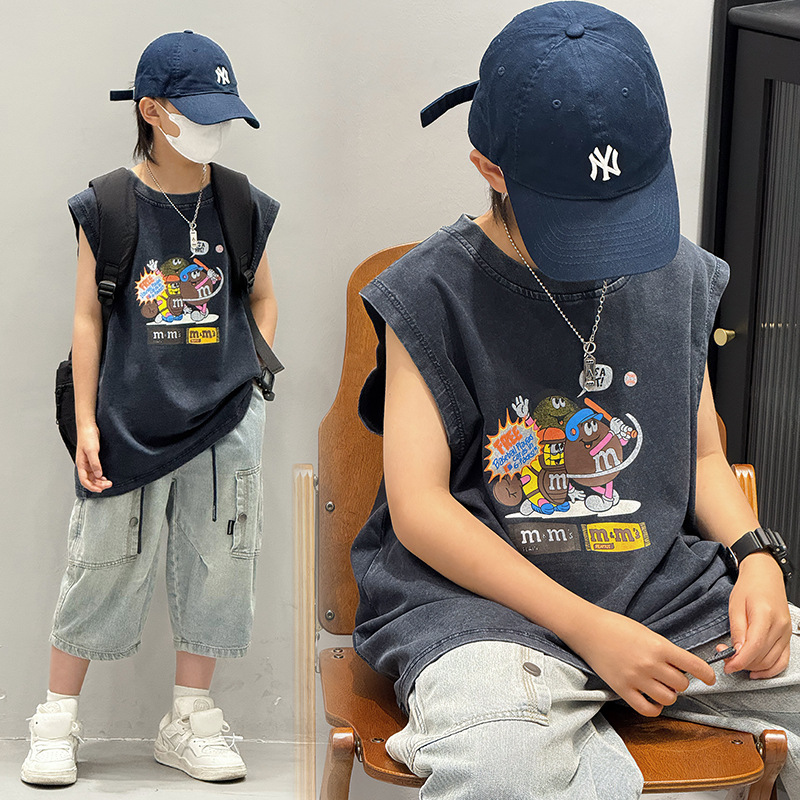 Summer Clothing Drawing - Baoduo เสื้อผ้าเด็กเสื้อผ้าเด็กฤดูร้อนเด็กชายพิมพ์เสื้อกั๊กฤดูร้อนบาง 2025 ใหม่แขนกุด