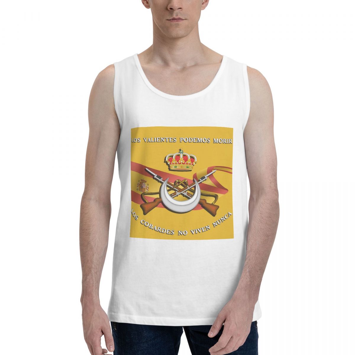 Summer Clothing In Spanish - เสื้อกั๊กสเวตเชิ้ตผู้ชายผ้าฝ้าย 100% ลายธงกองทัพสเปน แสดงความภาคภูมิใจในกองทัพสเปน เสื้อแขนกุด เสื้อยืดผู้ชาย