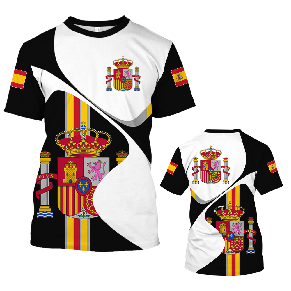 Summer Clothing In Spanish - เสื้อยืดวินเทจสไตล์สเปนสำหรับผู้ชายเสื้อยืดพิมพ์ลายธงชาติ3D กราฟิกสเปนเสื้อท่อนบนแขนสั้นโอเวอร์ไซส์เสื้อยืดเสื้อผ้าผู้ชาย