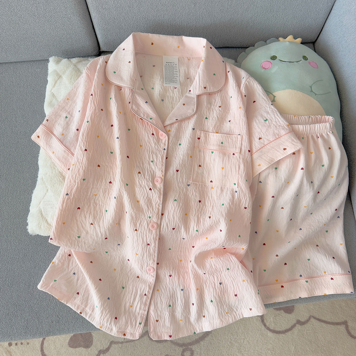 Summer Clothing For Petite Women - ชุดนอนผ้าฝ้ายลายจุดสำหรับผู้หญิง เสื้อแขนสั้นและกางเกงขาสั้น 2 ชิ้น สบายๆ ใส่สบายๆ