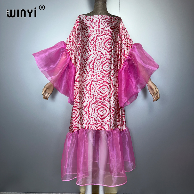 Summer Evenings Clothing - ชุดเดรสยาวพิมพ์ลายฤดูร้อน WINYI แขนพองสไตล์อาบายา ดูไบ หรูหรา สำหรับผู้หญิง