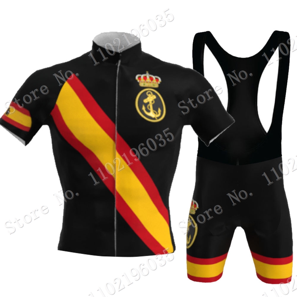Summer Clothing In Spanish - Armada ชุดเสื้อเจอร์ซีย์นักปั่น Espana สีดำชุดเสื้อผ้าสเปนแขนสั้นเสื้อปั่นจักรยานเสือภูเขากางเกงขาสั้นสีดำ