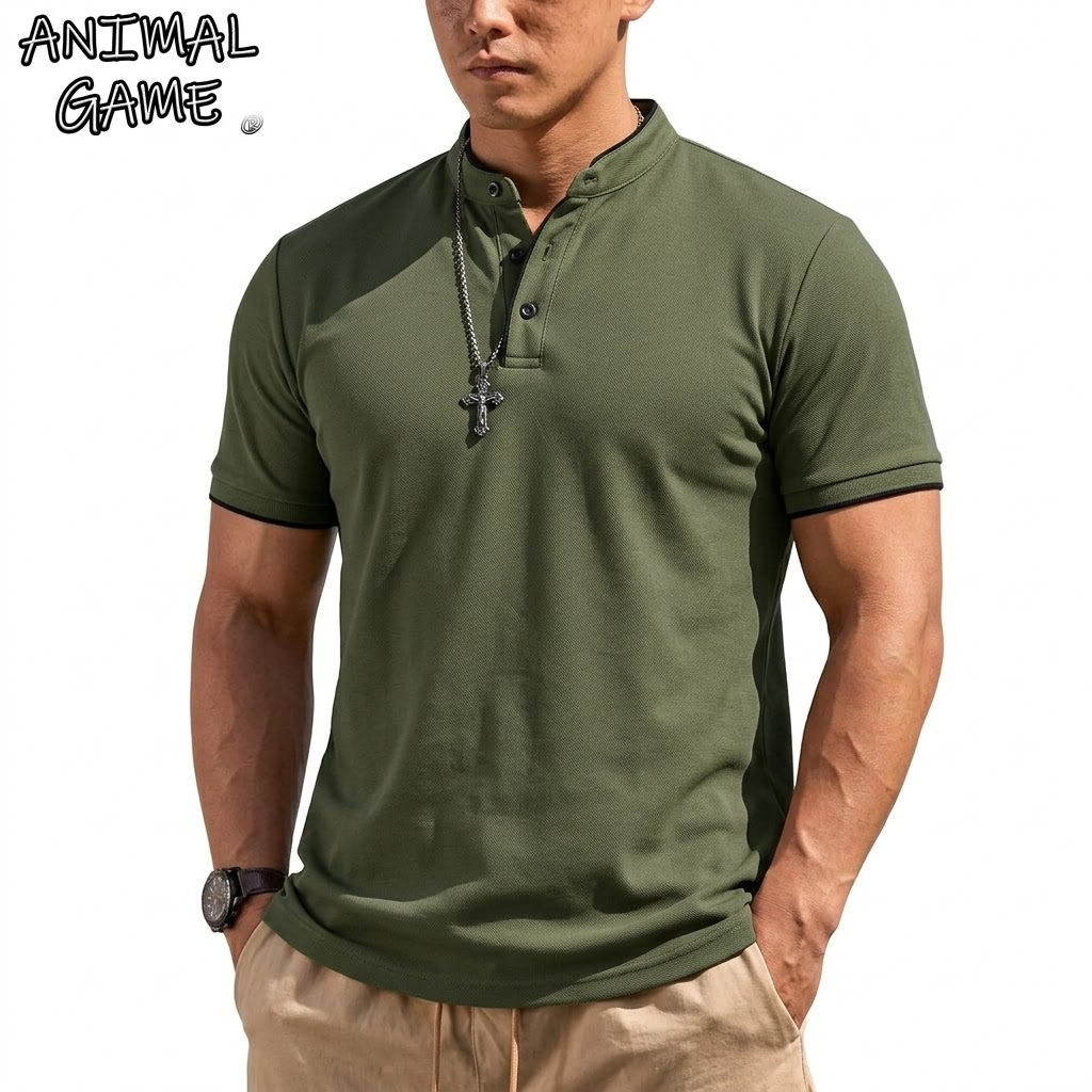 Summer Clothing Guys - เสื้อเชิ้ตแขนสั้นทรงเฮนลีย์สำหรับผู้ชาย เสื้อโปโลติดกระดุม คอปกคลาสสิก เสื้อยืดสำหรับผู้ชาย เสื้อยืดเดินป่าระบายอากาศได้ดี เสื้อยืดออกกำลังกาย