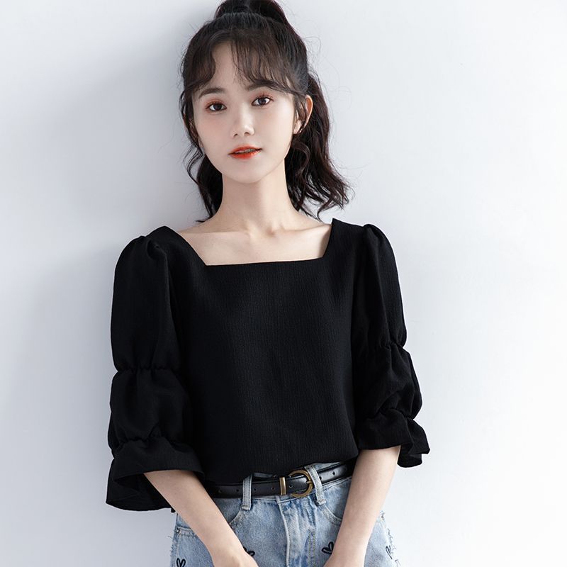 Summer Youth Clothing - เสื้อเชิ้ตแขนสั้นจีบแบบเกาหลี รุ่นใหม่ สำหรับฤดูร้อน สไตล์วัยรุ่น ทรงหลวม เรียบง่าย