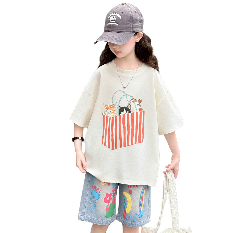 Summer Clothing Drawing - วัยรุ่นฤดูร้อนด้านบนและด้านล่างชุดภาพวาดพิมพ์เด็กชุดผ้าฝ้ายเสื้อผ้าชุดอายุ 5 6 7 8 9