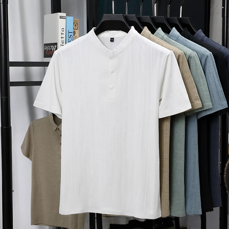 เสื้อเชิ้ตแขนสั้นคอจีนผ้าลินิน - Summer Clothing Guys บทวิจารณ์และราคา