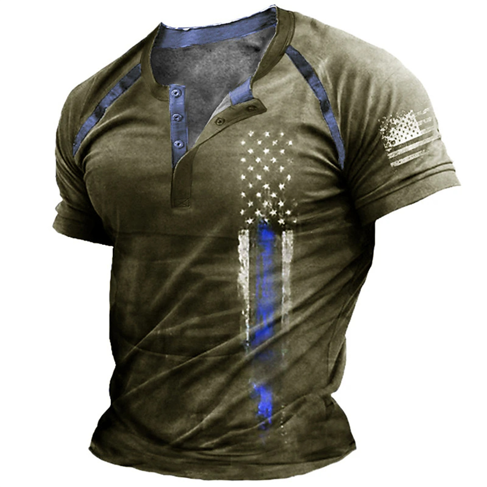 เสื้อเชิ้ตเฮนรี่พิมพ์ลายธงชาติ - Summer Clothing Guys บทวิจารณ์และราคา