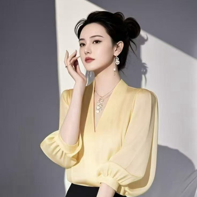 ผู้หญิงวินเทจเสื้อชีฟองเสื้อแฟ - Yellow Summer Clothing บทวิจารณ์และราคา
