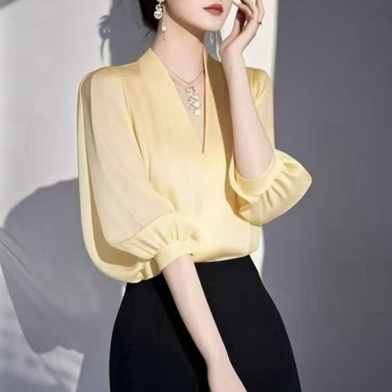 ผู้หญิงวินเทจเสื้อชีฟองเสื้อแฟ - Yellow Summer Clothing บทวิจารณ์และราคา