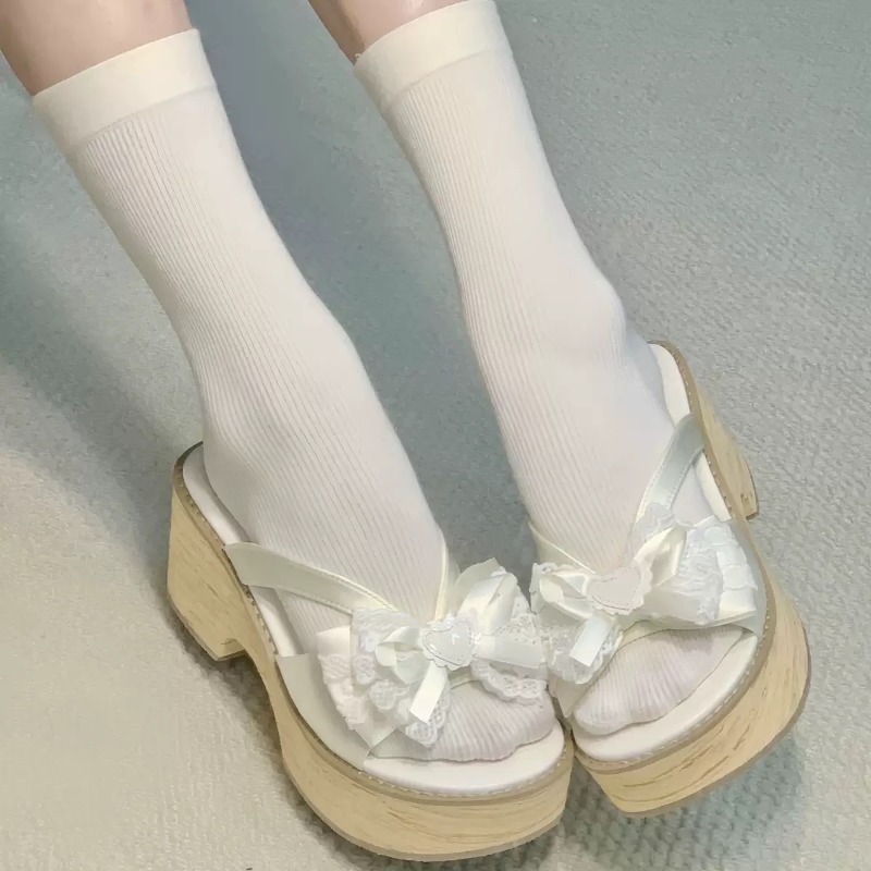รองเท้าแตะพื้นหนาลายไม้ Sweet  - Summer Clothing For Petite Women บทวิจารณ์และราคา