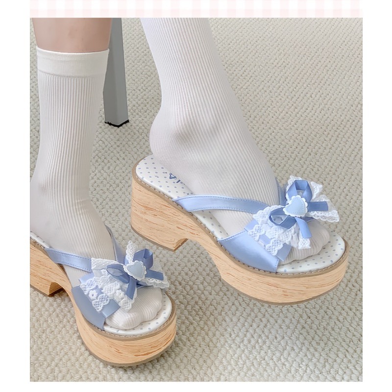 รองเท้าแตะพื้นหนาลายไม้ Sweet  - Summer Clothing For Petite Women บทวิจารณ์และราคา