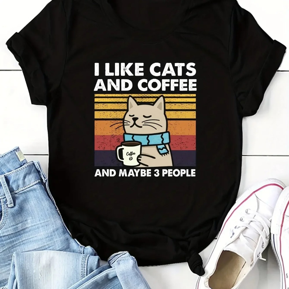 เสื้อยืดแขนสั้นลายแมวและกาแฟสำ - Summer Clothing Aesthetic บทวิจารณ์และราคา