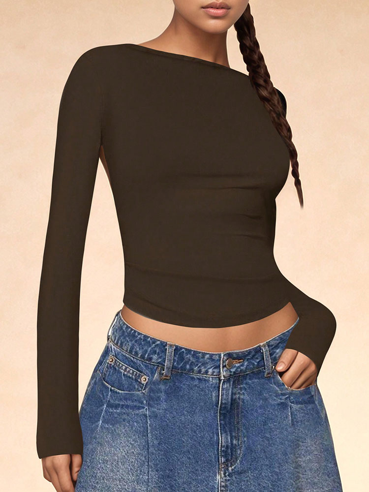 เสื้อครอปแขนยาวคอวีเปิดหลัง ผ้ - Summer Evenings Clothing บทวิจารณ์และราคา