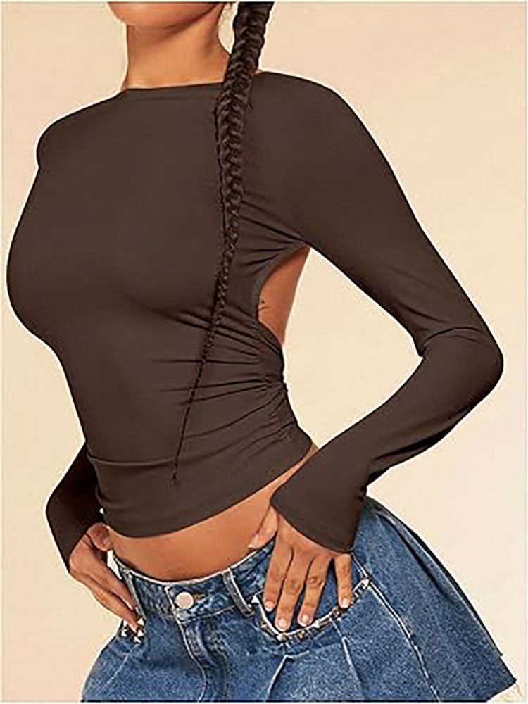 เสื้อครอปแขนยาวคอวีเปิดหลัง ผ้ - Summer Evenings Clothing บทวิจารณ์และราคา