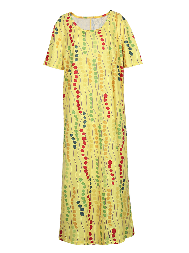 เดรสยาวพิมพ์ลายสีเหลืองขนาดพลั - Yellow Summer Clothing บทวิจารณ์และราคา