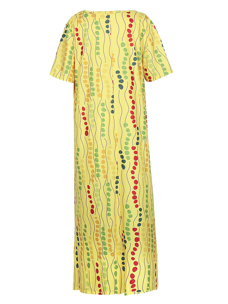 เดรสยาวพิมพ์ลายสีเหลืองขนาดพลั - Yellow Summer Clothing บทวิจารณ์และราคา