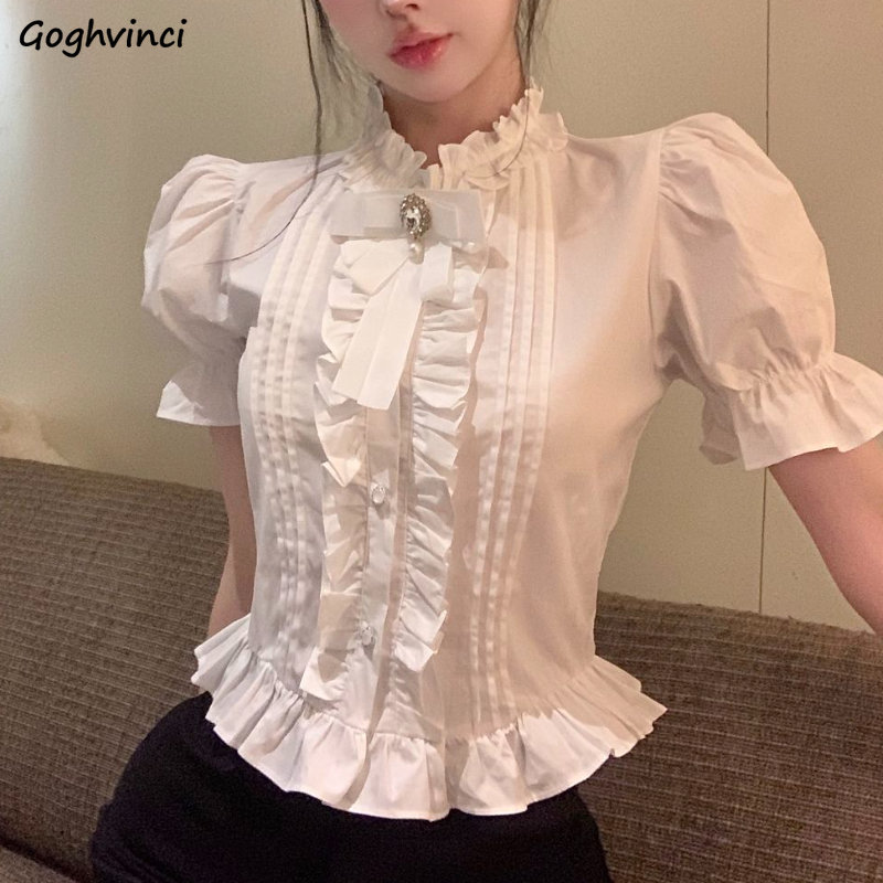 พัฟแขนเสื้อผู้หญิงสีขาว Ruffle - Summer Clothing Aesthetic บทวิจารณ์และราคา